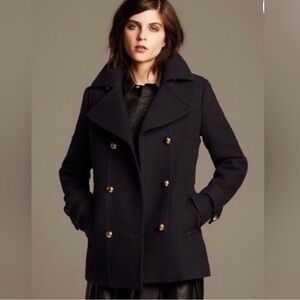 NWOT Banana Republic Dark Blue Pea Coat with Gold Buttons